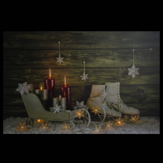 Christmas Ice Skates & Sleigh LED Lighted Canvas Wall Art